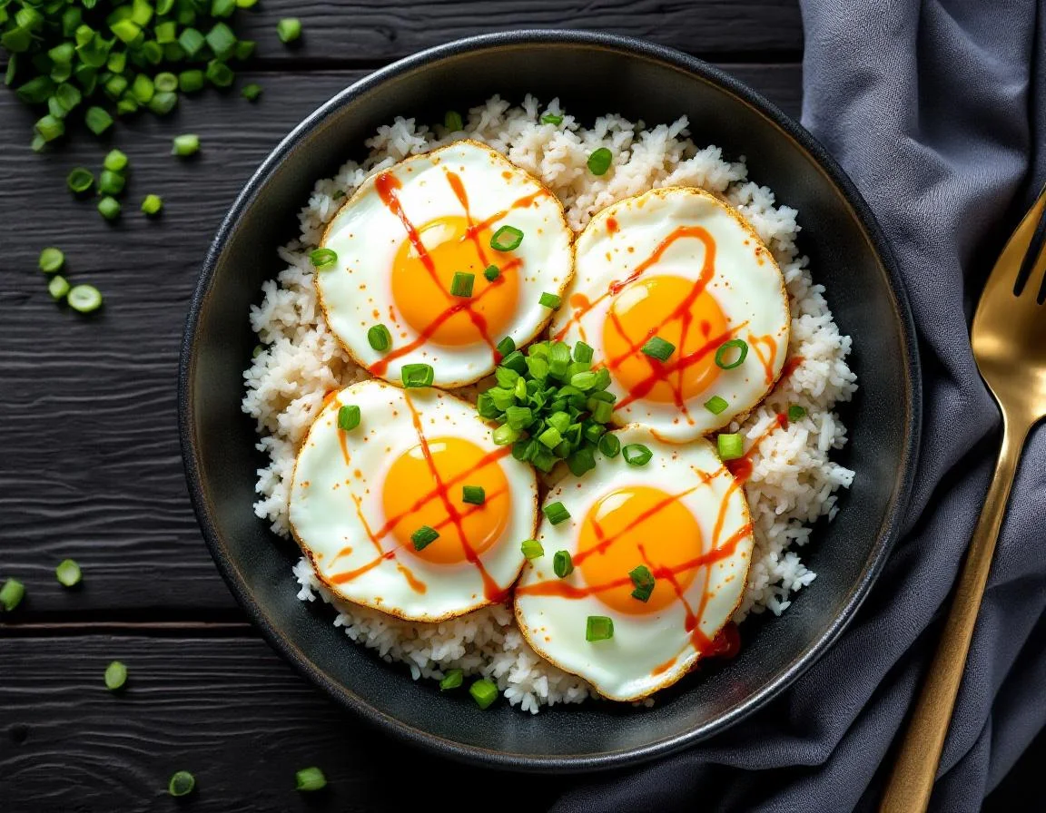 Skillet Whole Eggs (4) with White Rice